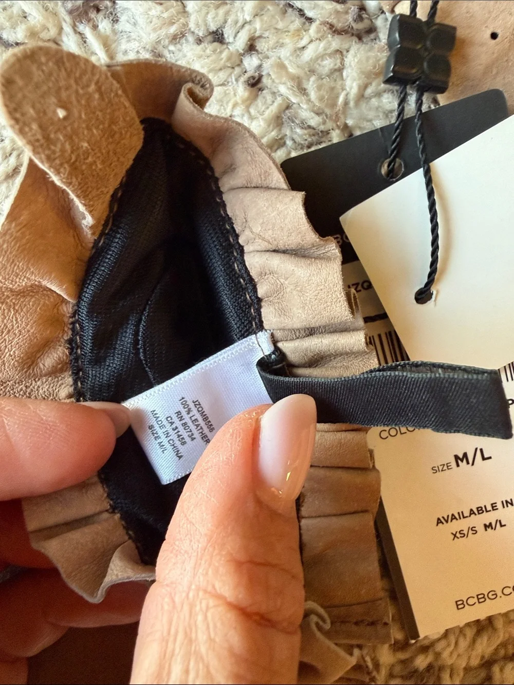 BCBGMaxAzria Taupe Suede Ruffle-Trim Gloves